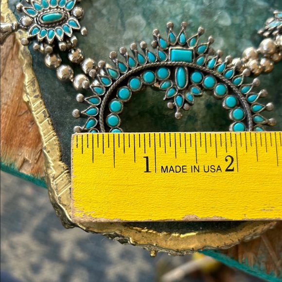 Faux Turquoise and Silver Squash-Blossom Necklace - Picture 8 of 13